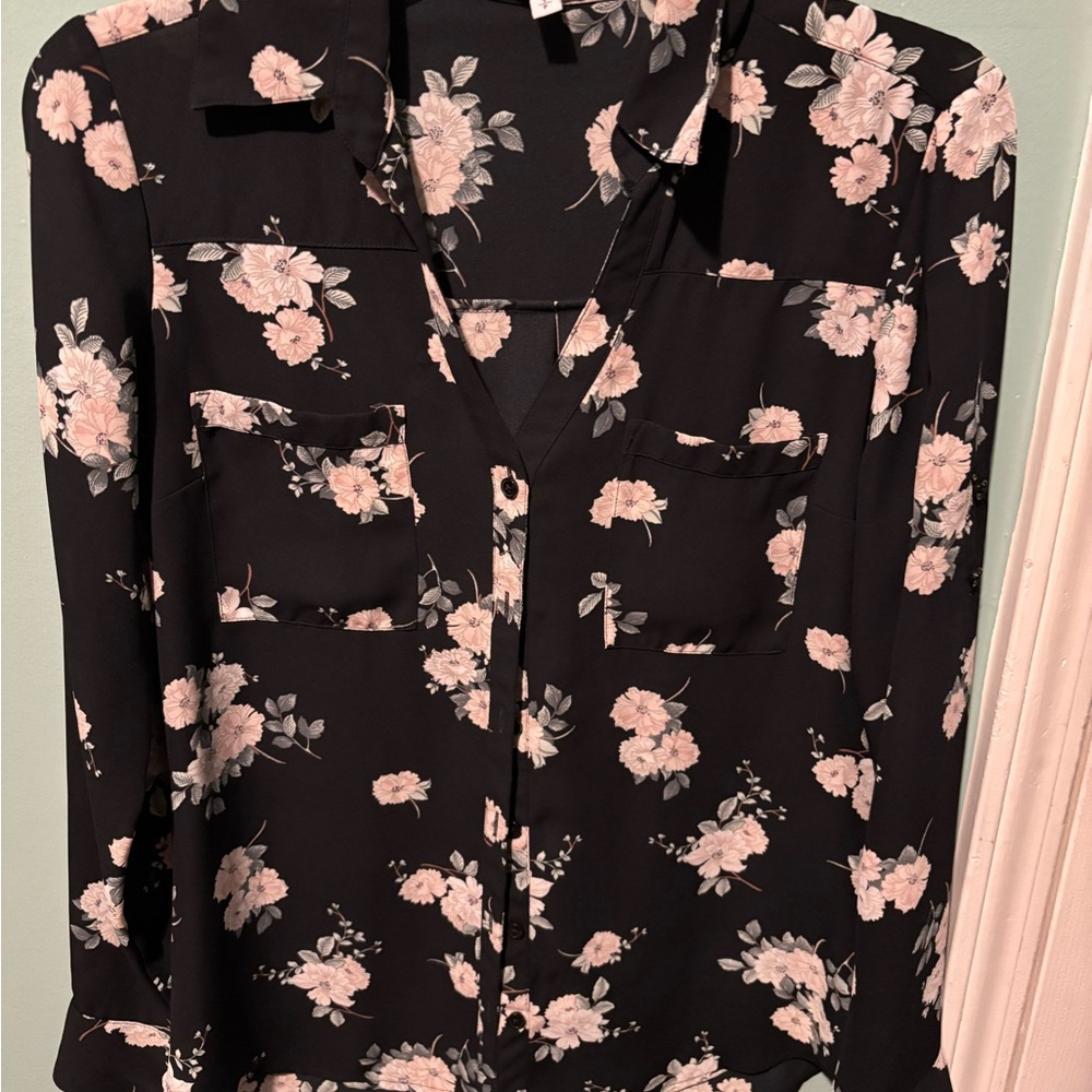 Express Black and Pink Floral Blouse